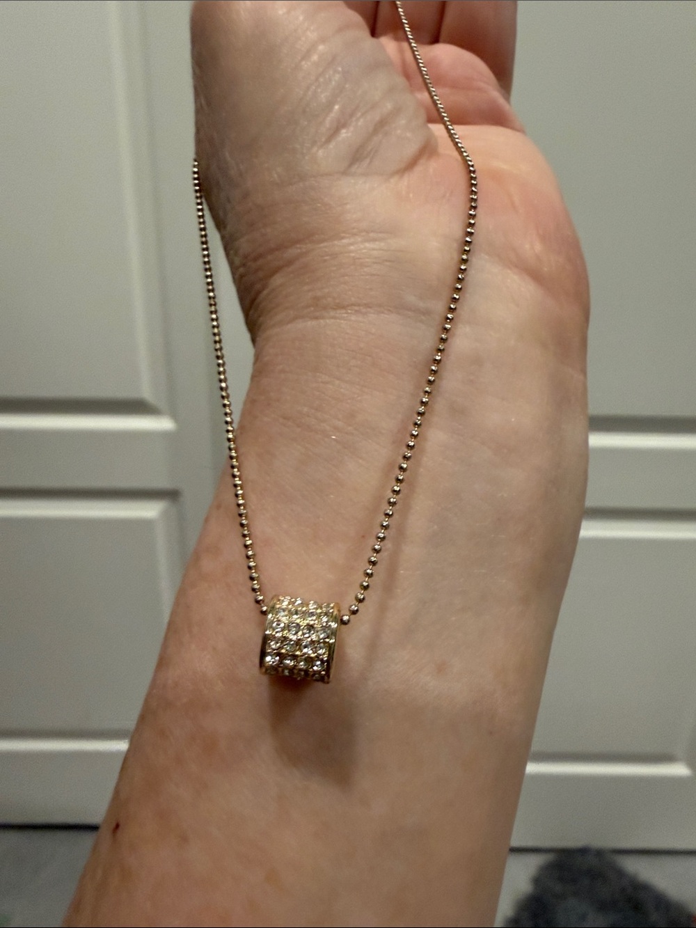 Park Lane Gold Crystal Cube Pendant on Beaded Chain